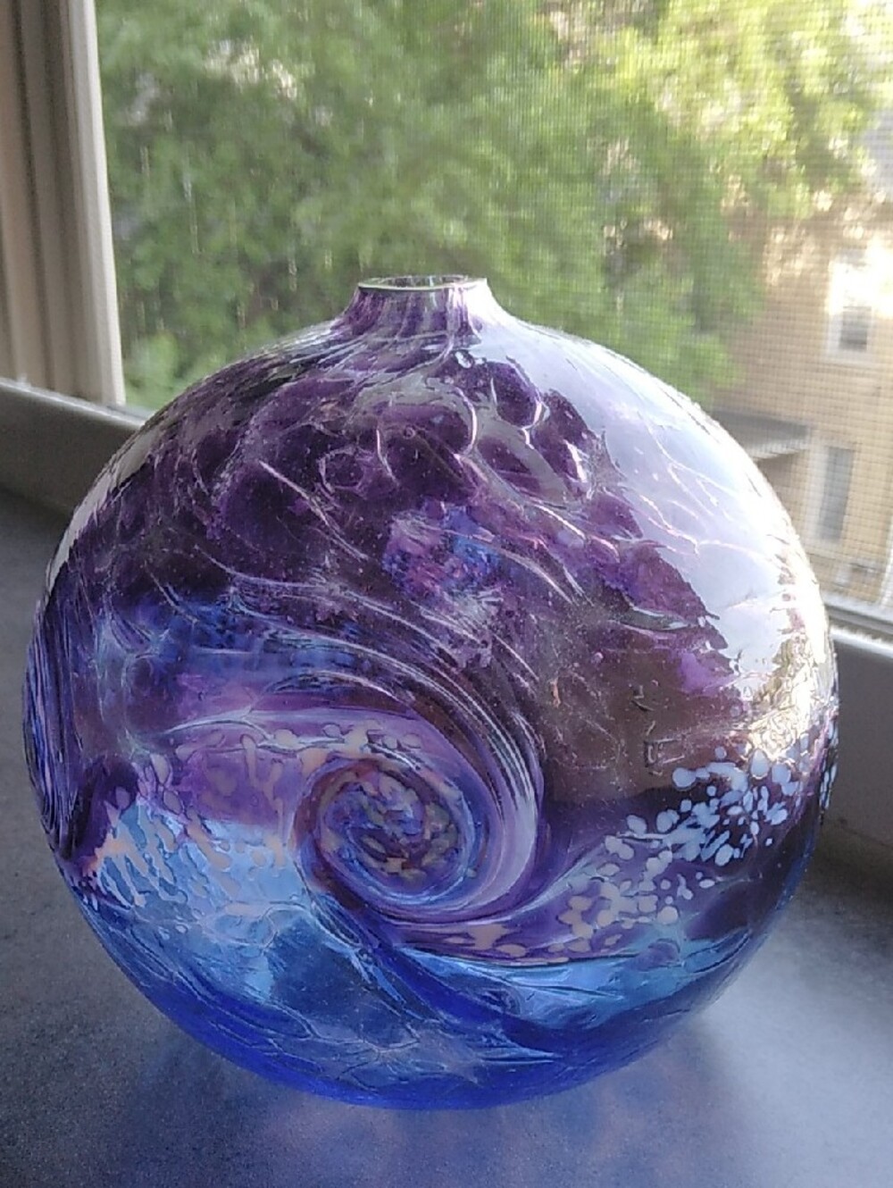 Vintage Kitras Van Glow "The Starry Nights" Handmade Glass Oil Lamp